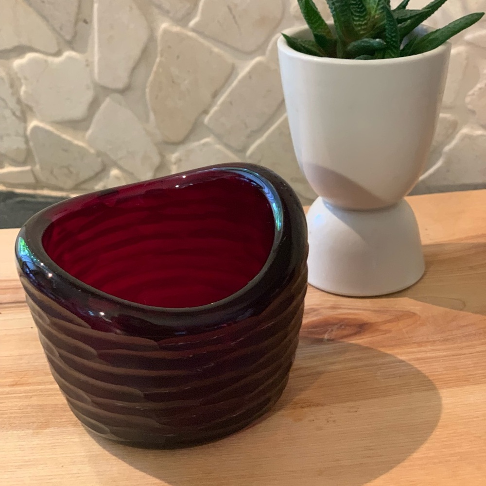 ART GLASS | Heavy Red Glass Votive Holder